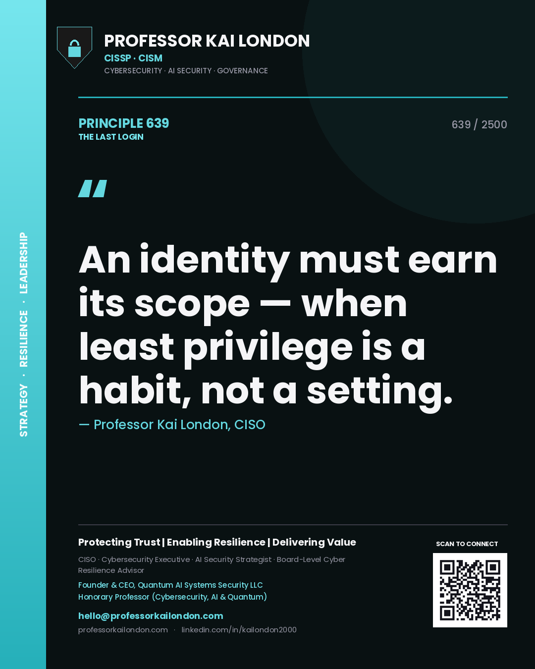 Professor Kai London principle 639: An identity must earn its scope — when least privilege is a habit, not a setting.