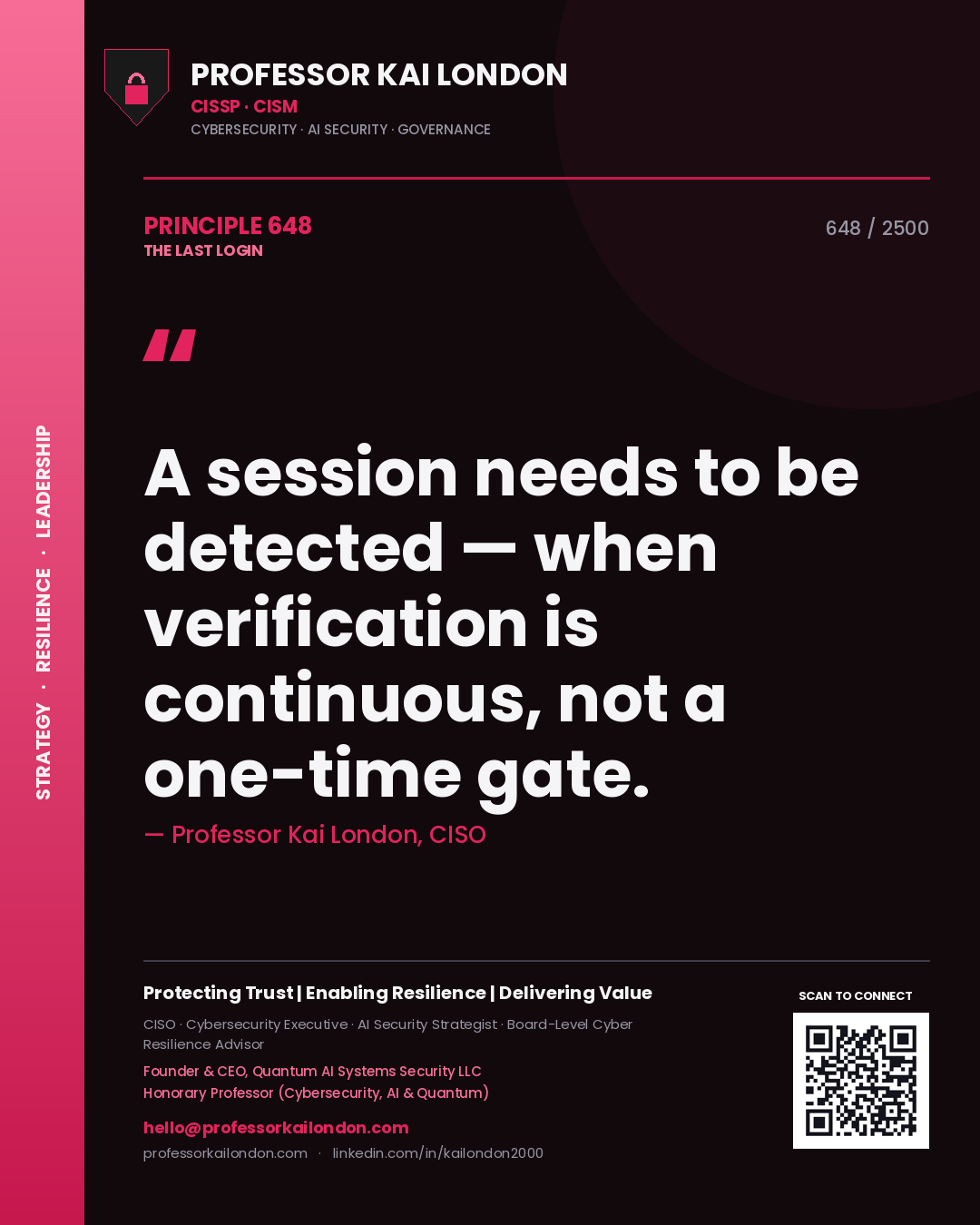 Professor Kai London principle 648: A session needs to be detected — when verification is continuous, not a one-time gate.