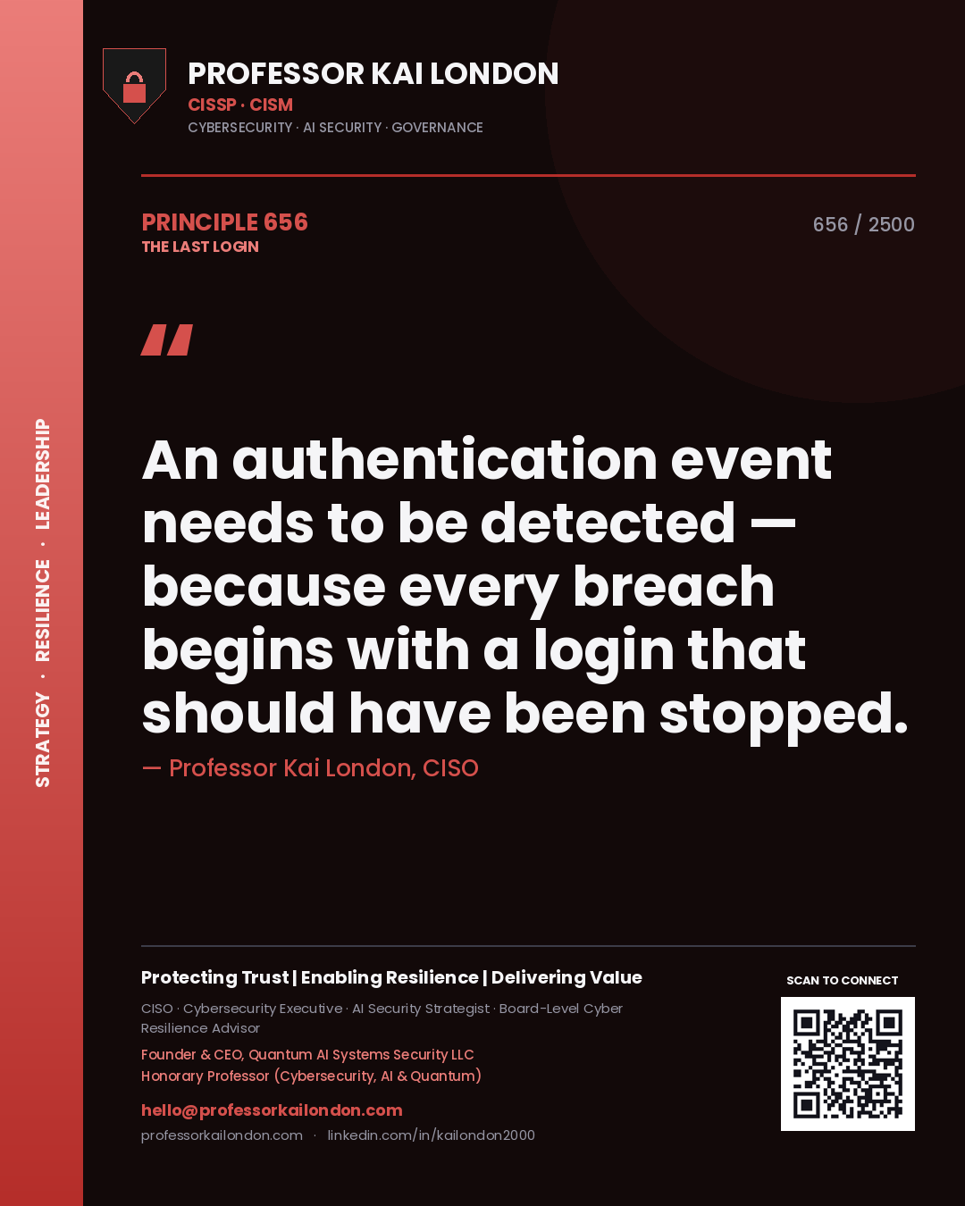 Professor Kai London principle 656: An authentication event needs to be detected — because every breach begins with a login that should have been stopped.