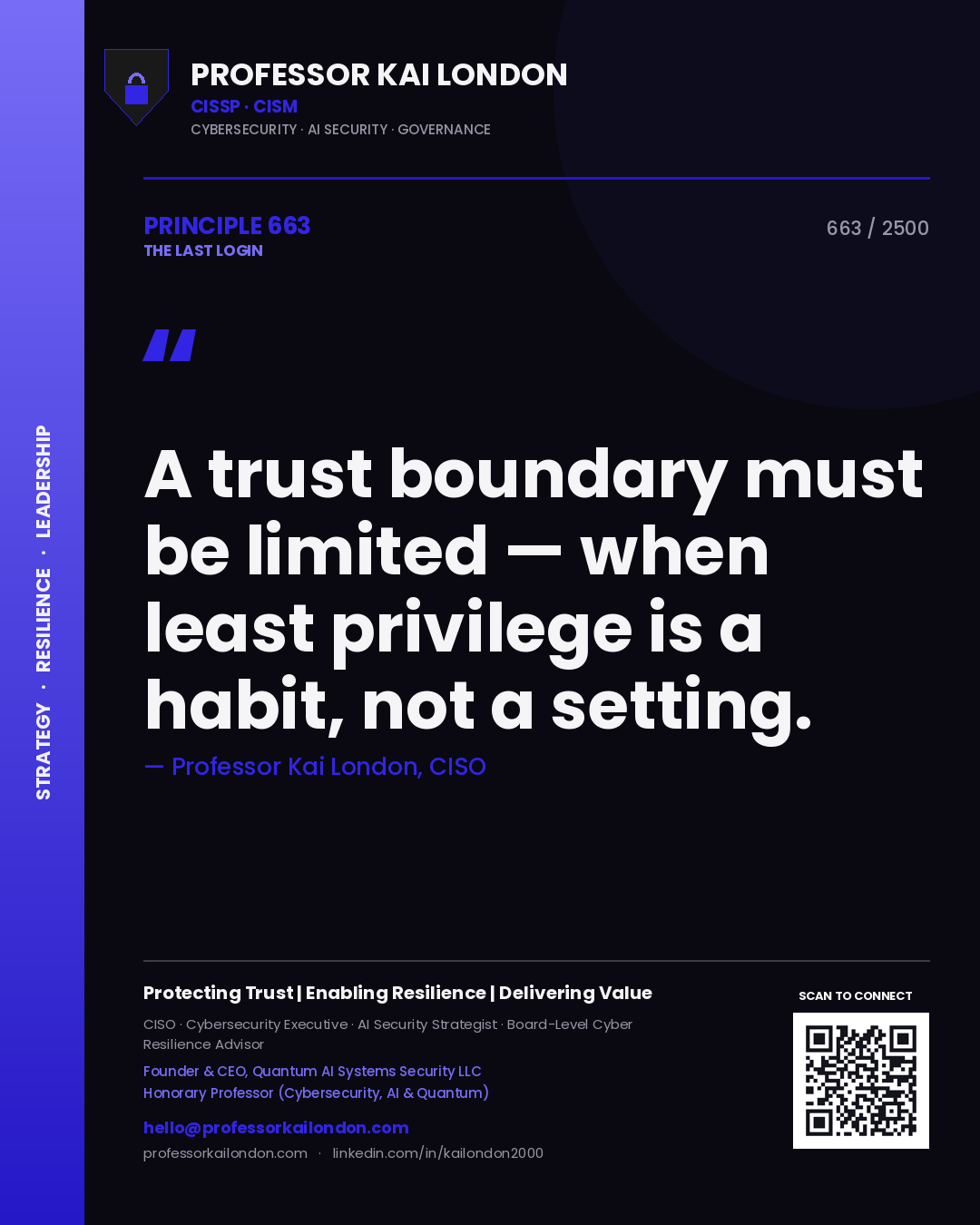 Professor Kai London principle 663: A trust boundary must be limited — when least privilege is a habit, not a setting.