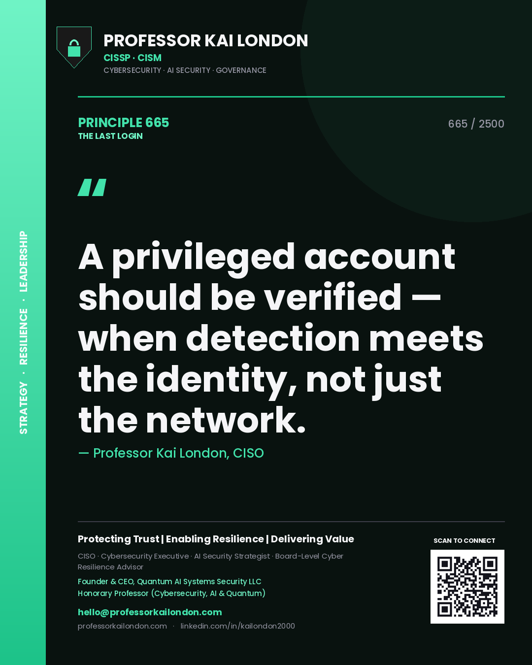Professor Kai London principle 665: A privileged account should be verified — when detection meets the identity, not just the network.