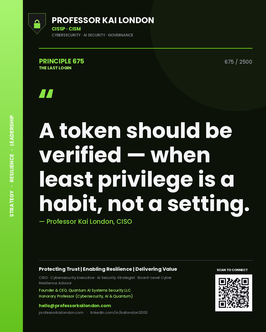 Professor Kai London principle 675: A token should be verified — when least privilege is a habit, not a setting.