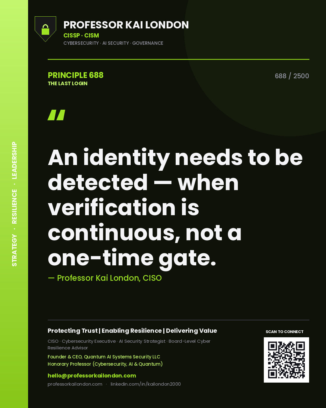 Professor Kai London principle 688: An identity needs to be detected — when verification is continuous, not a one-time gate.