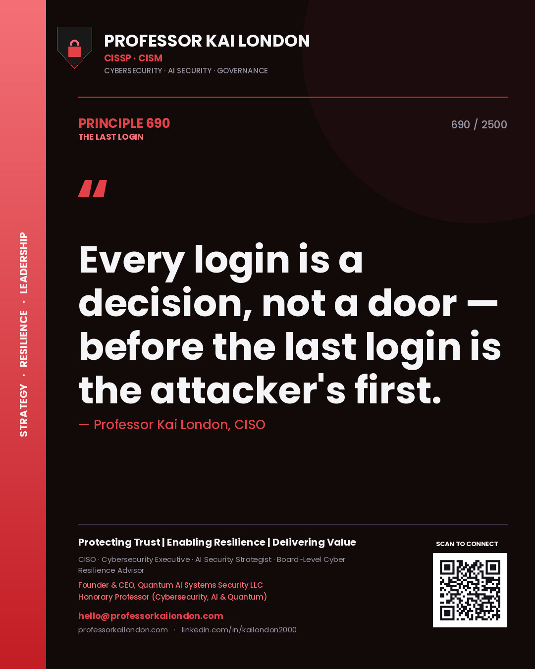 Professor Kai London principle 690: Every login is a decision, not a door — before the last login is the attacker's first.