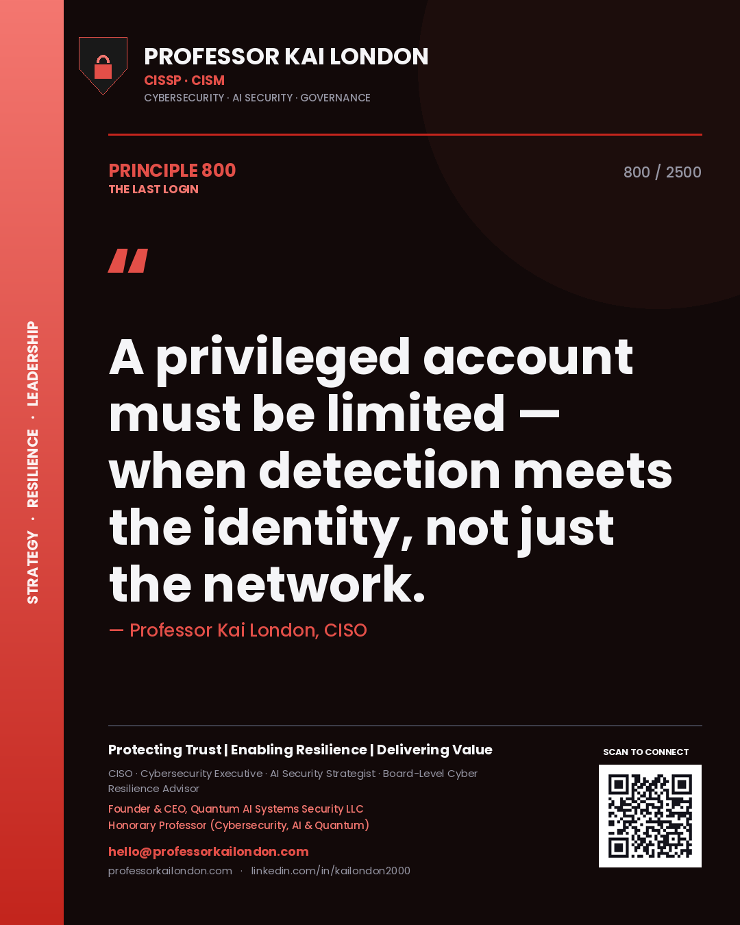 Professor Kai London principle 800: A privileged account must be limited — when detection meets the identity, not just the network.