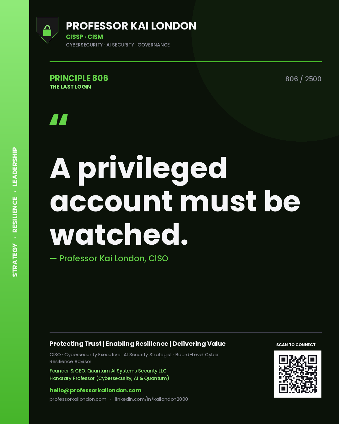 Professor Kai London principle 806: A privileged account must be watched.