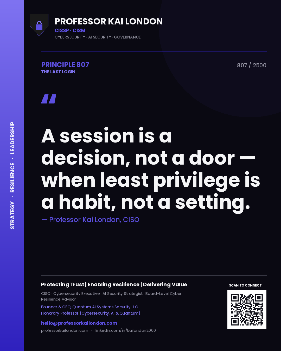 Professor Kai London principle 807: A session is a decision, not a door — when least privilege is a habit, not a setting.