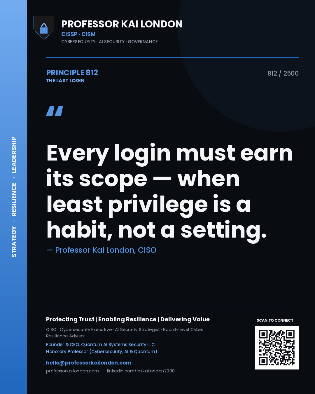 Professor Kai London principle 812: Every login must earn its scope — when least privilege is a habit, not a setting.