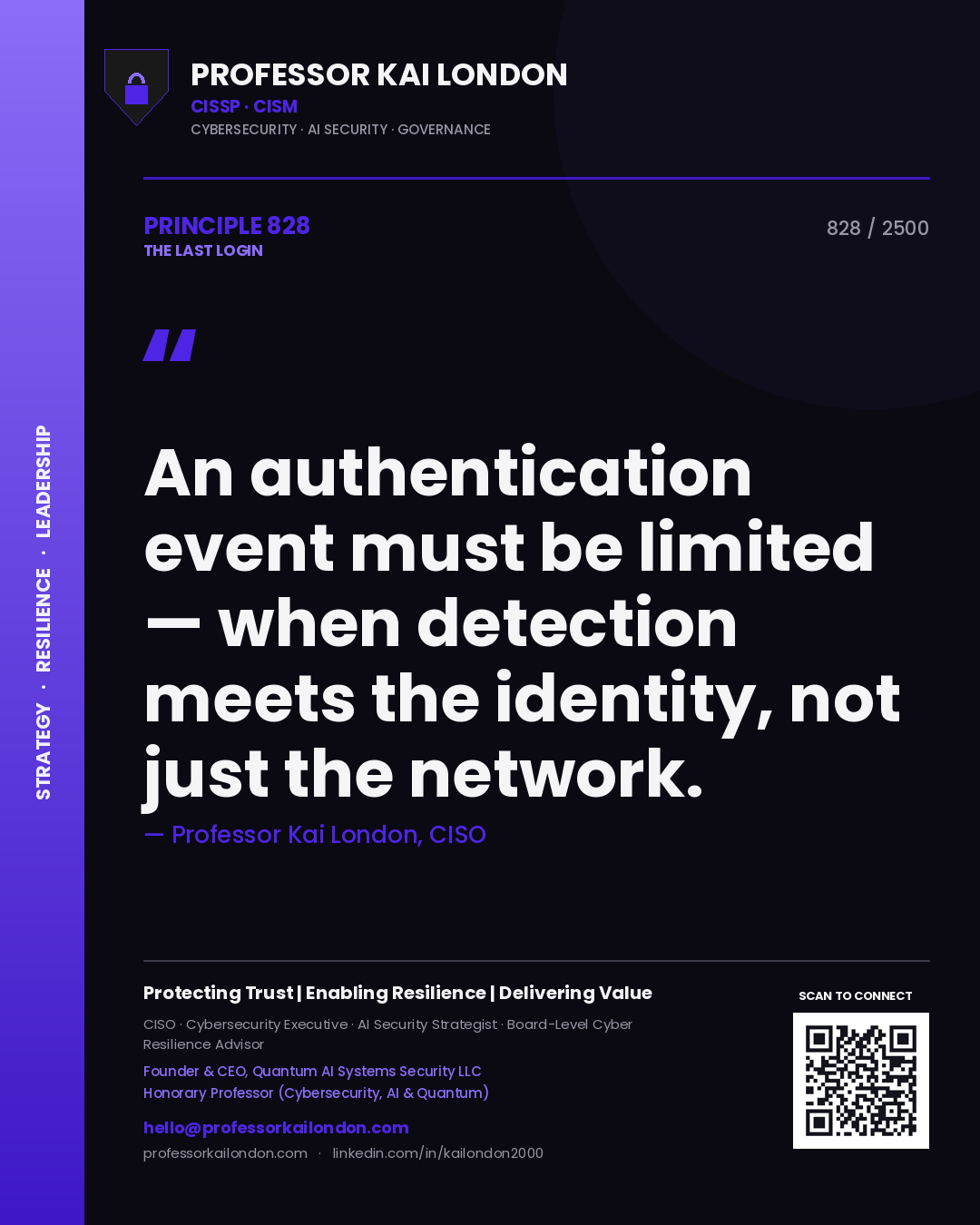 Professor Kai London principle 828: An authentication event must be limited — when detection meets the identity, not just the network.
