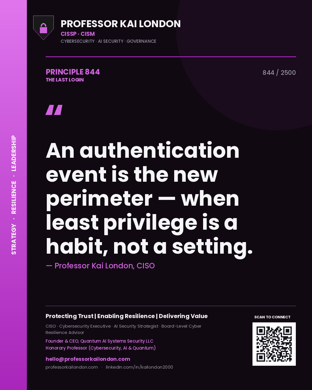 Professor Kai London principle 844: An authentication event is the new perimeter — when least privilege is a habit, not a setting.