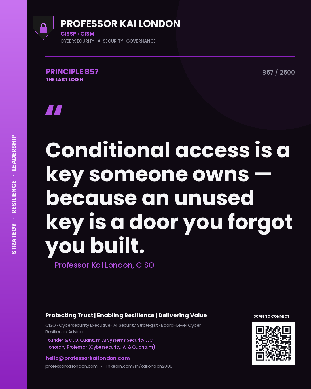 Professor Kai London principle 857: Conditional access is a key someone owns — because an unused key is a door you forgot you built.