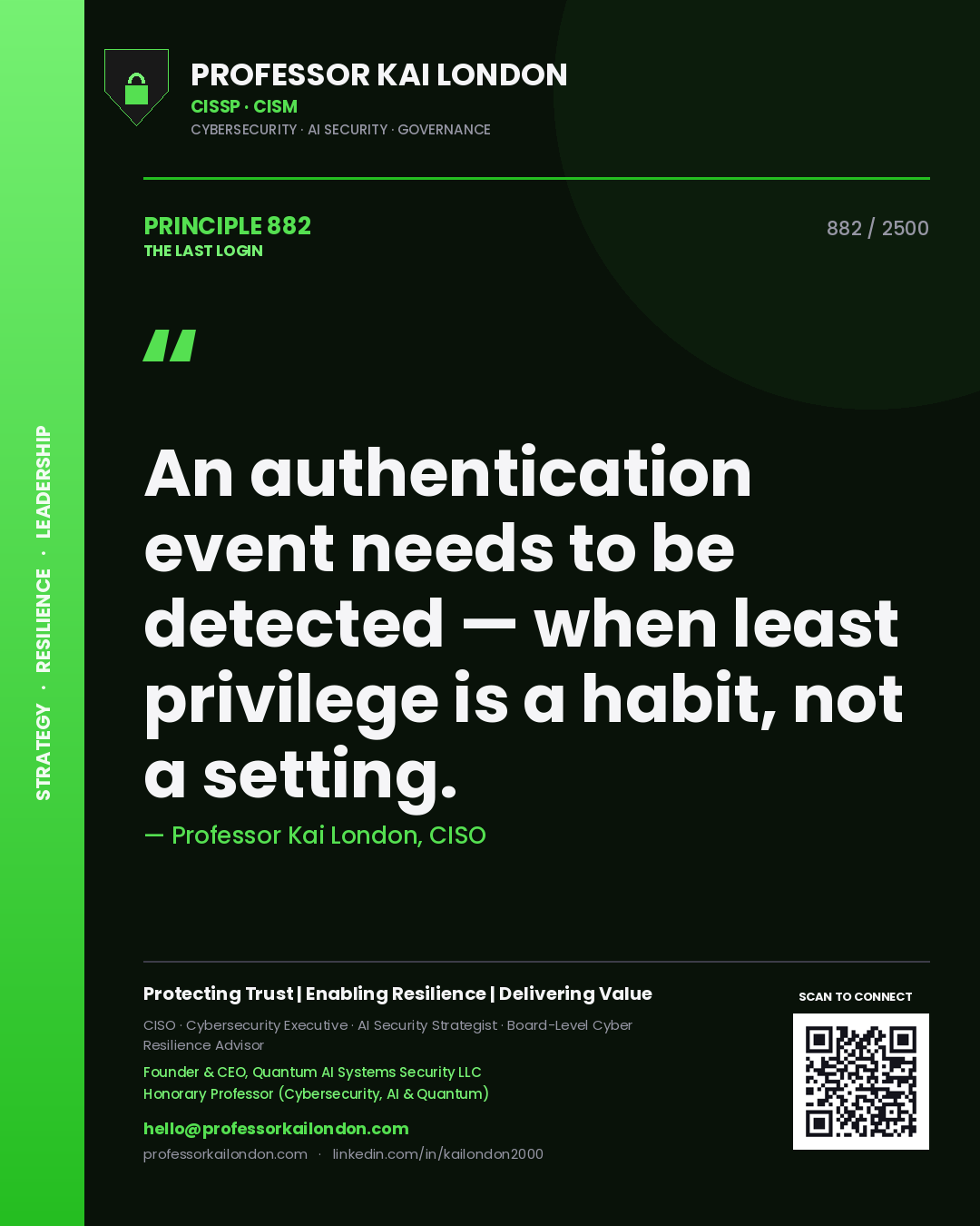 Professor Kai London principle 882: An authentication event needs to be detected — when least privilege is a habit, not a setting.