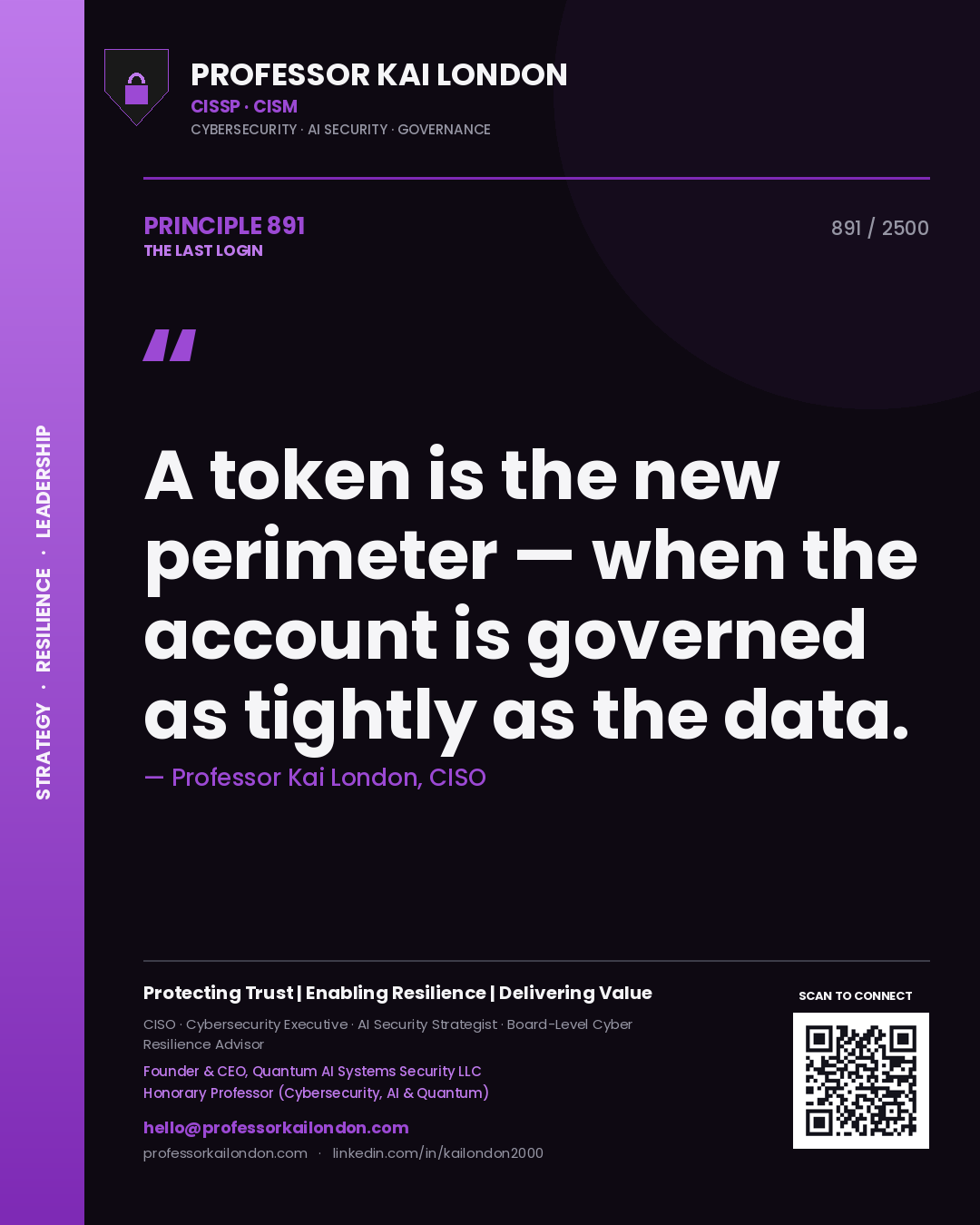 Professor Kai London principle 891: A token is the new perimeter — when the account is governed as tightly as the data.