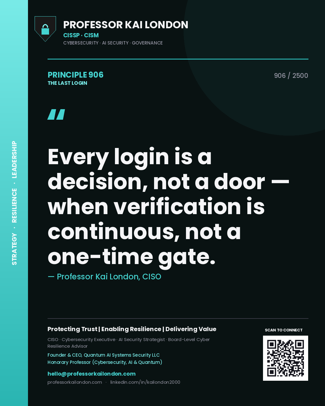 Professor Kai London principle 906: Every login is a decision, not a door — when verification is continuous, not a one-time gate.