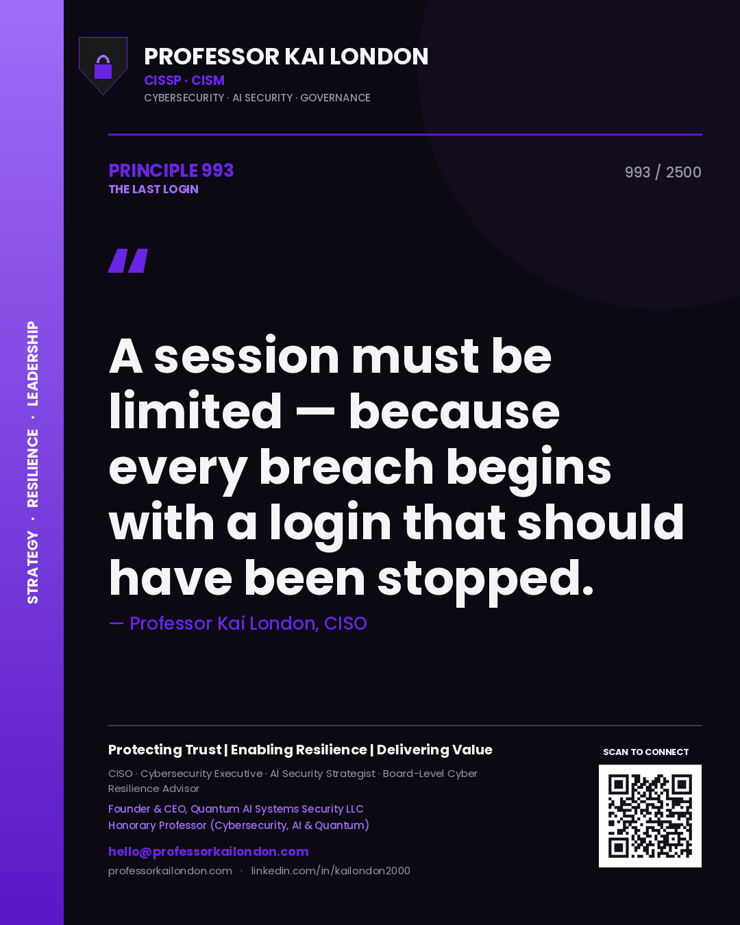 Professor Kai London principle 993: A session must be limited — because every breach begins with a login that should have been stopped.