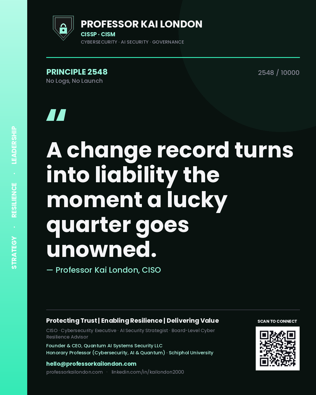 Professor Kai London principle 2548: A change record turns into liability the moment a lucky quarter goes unowned.