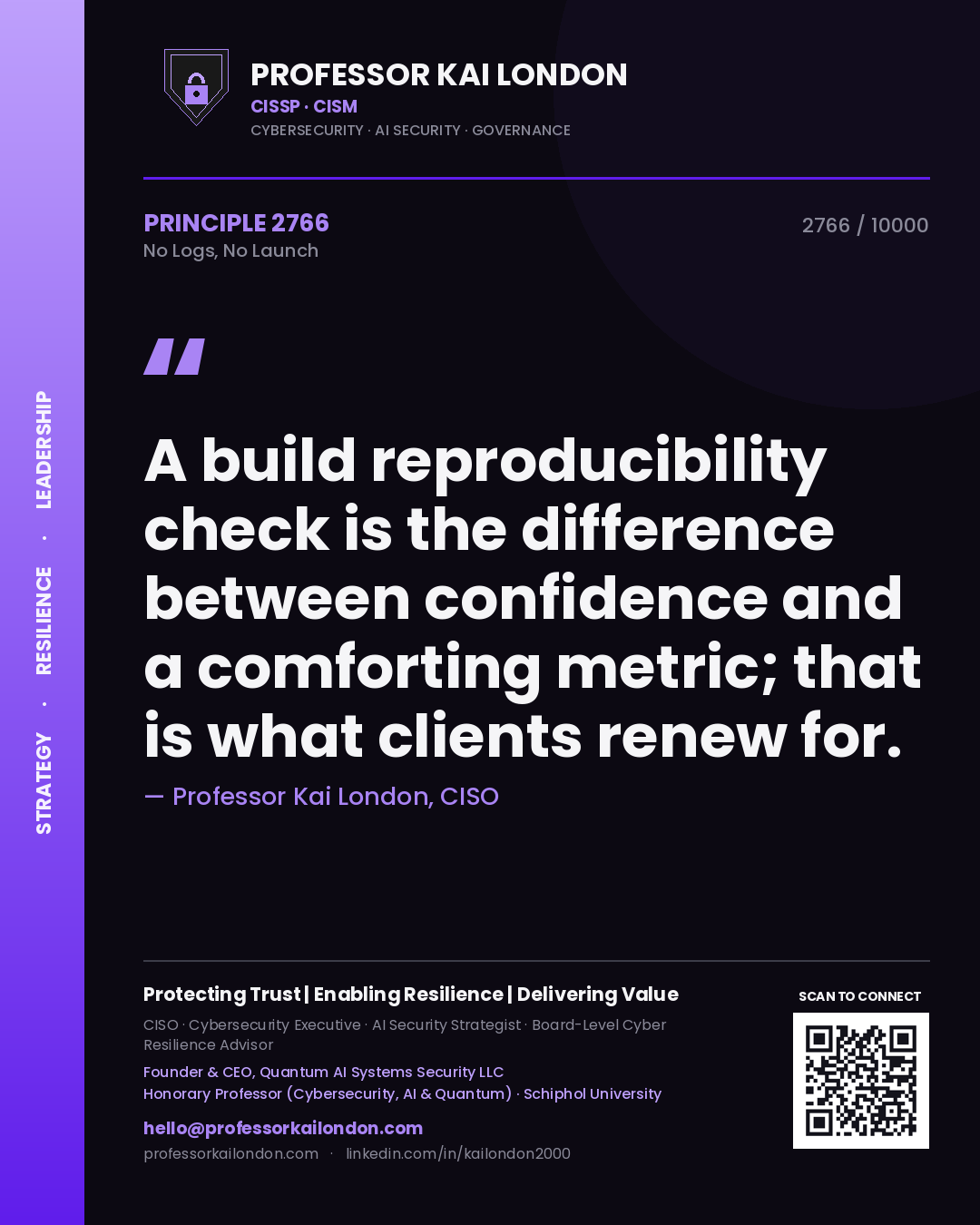 Professor Kai London principle 2766: A build reproducibility check is the difference between confidence and a comforting metric; that is what clients renew for.