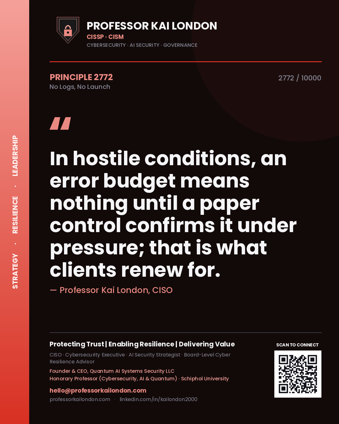 Professor Kai London principle 2772: In hostile conditions, an error budget means nothing until a paper control confirms it under pressure; that is what clients renew for.