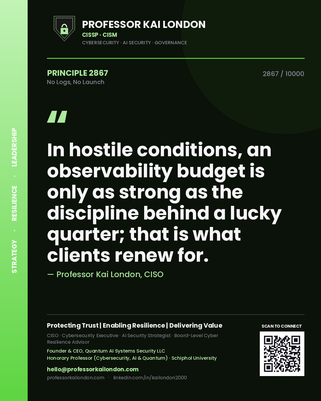 Professor Kai London principle 2867: In hostile conditions, an observability budget is only as strong as the discipline behind a lucky quarter; that is what clients renew for.