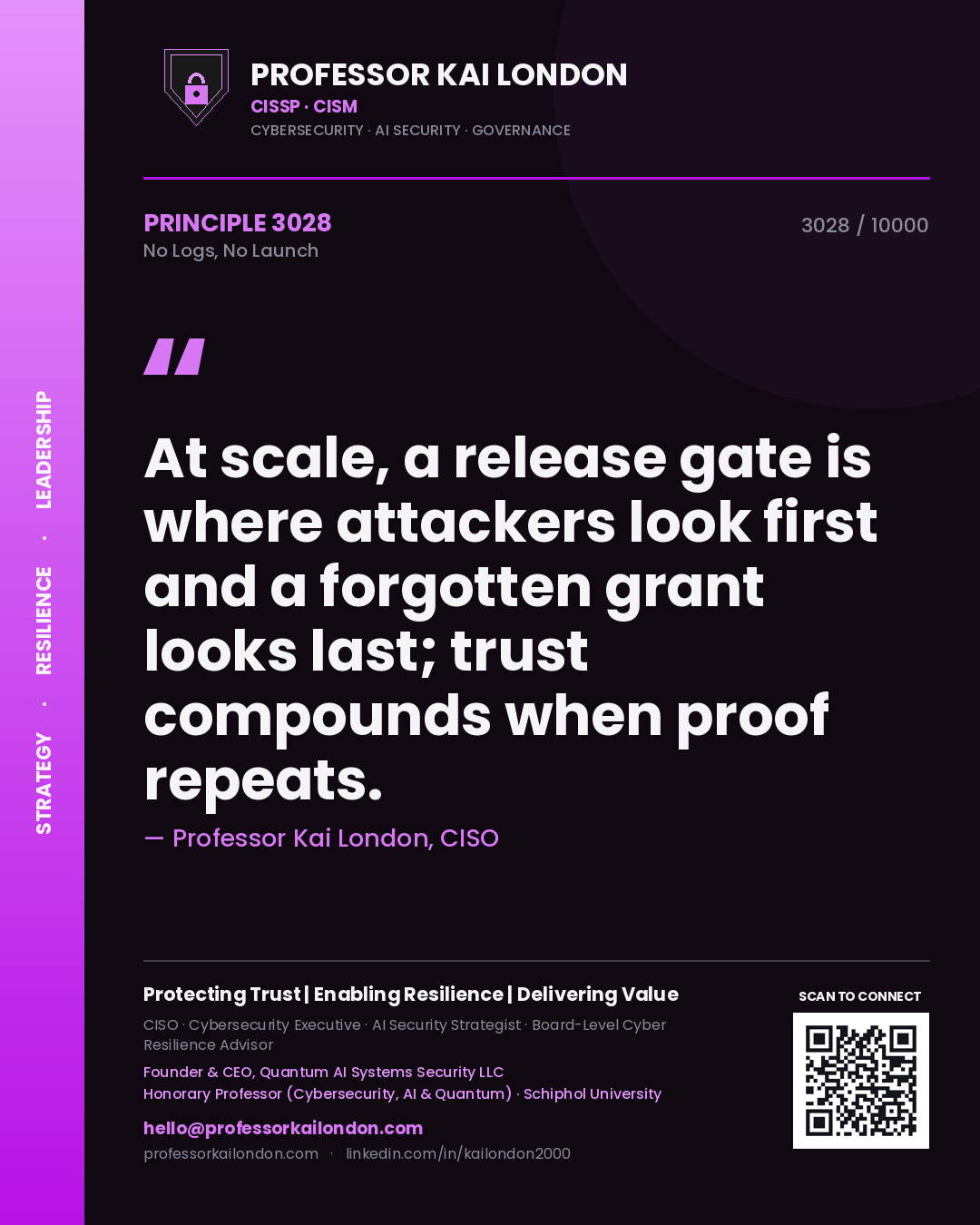 Professor Kai London principle 3028: At scale, a release gate is where attackers look first and a forgotten grant looks last; trust compounds when proof repeats.