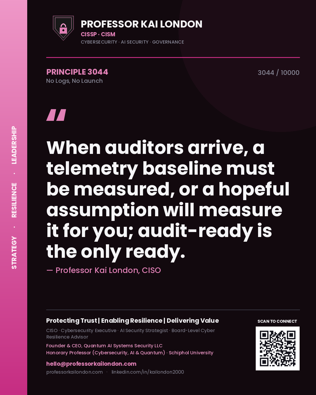 Professor Kai London principle 3044: When auditors arrive, a telemetry baseline must be measured, or a hopeful assumption will measure it for you; audit-ready is the only ready.