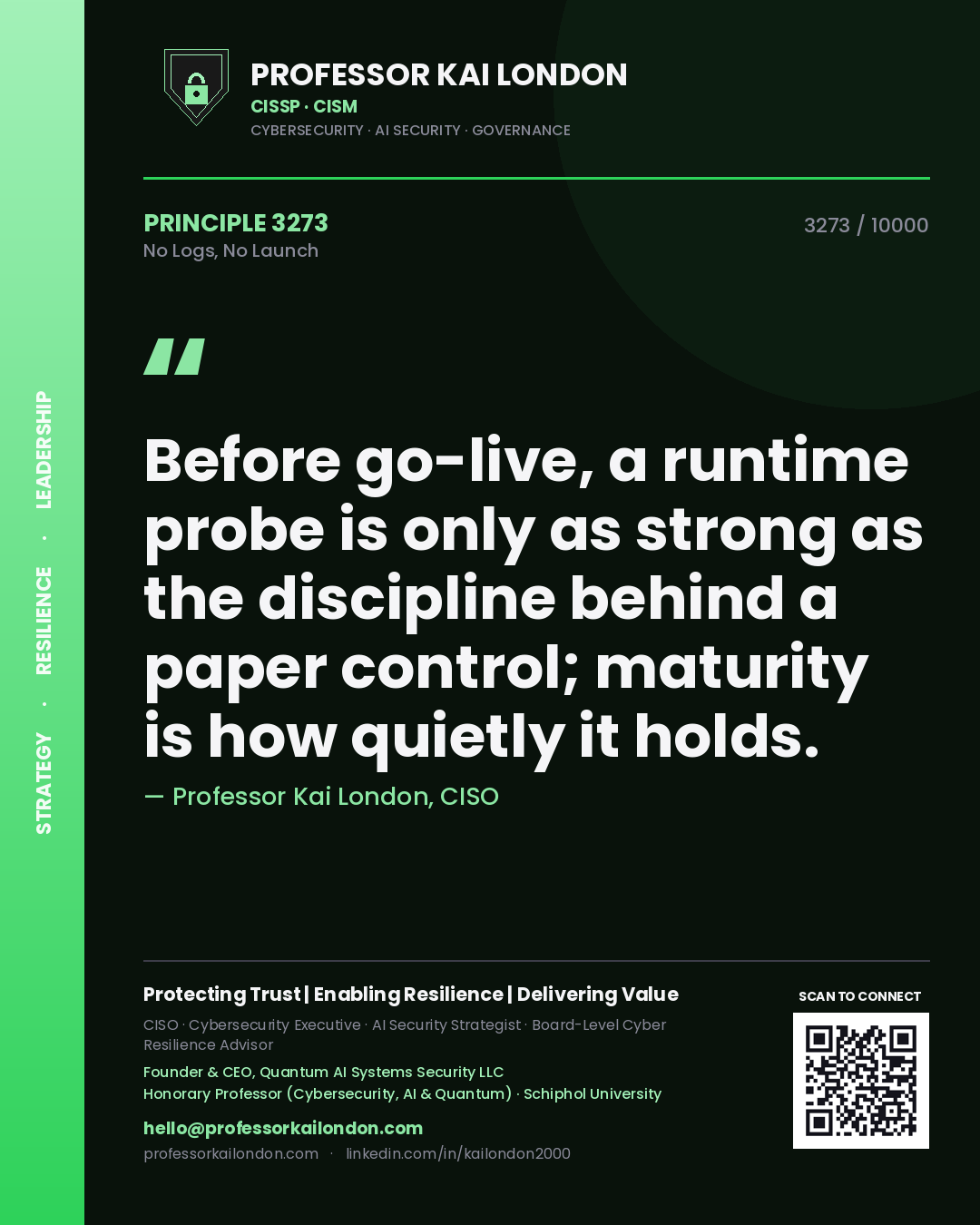 Professor Kai London principle 3273: Before go-live, a runtime probe is only as strong as the discipline behind a paper control; maturity is how quietly it holds.