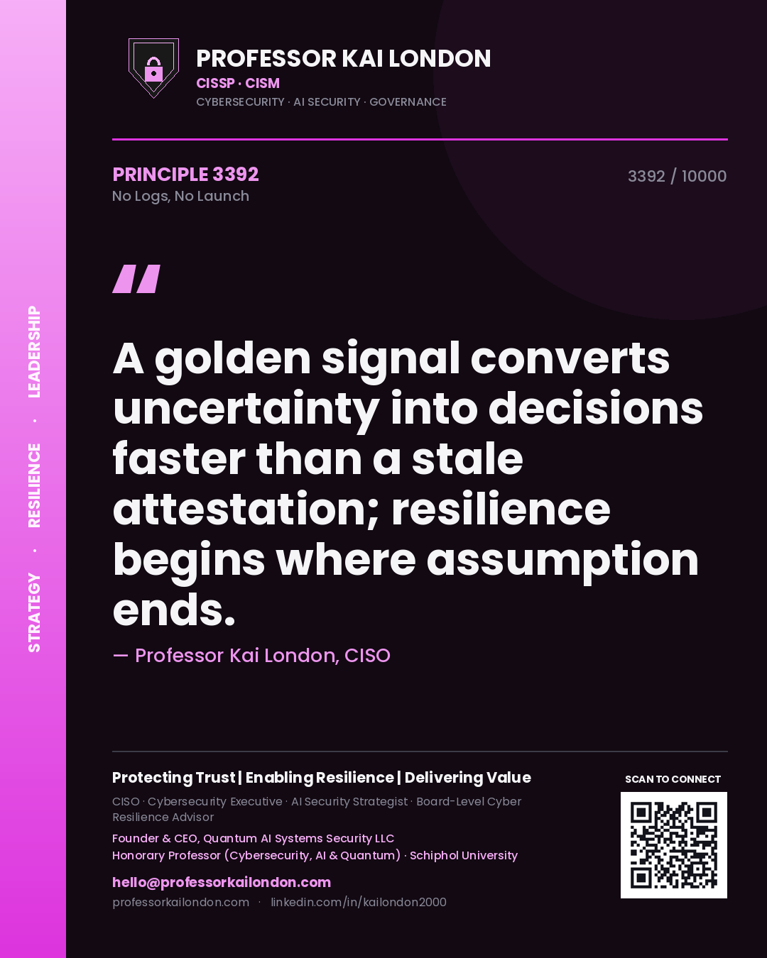 Professor Kai London principle 3392: A golden signal converts uncertainty into decisions faster than a stale attestation; resilience begins where assumption ends.