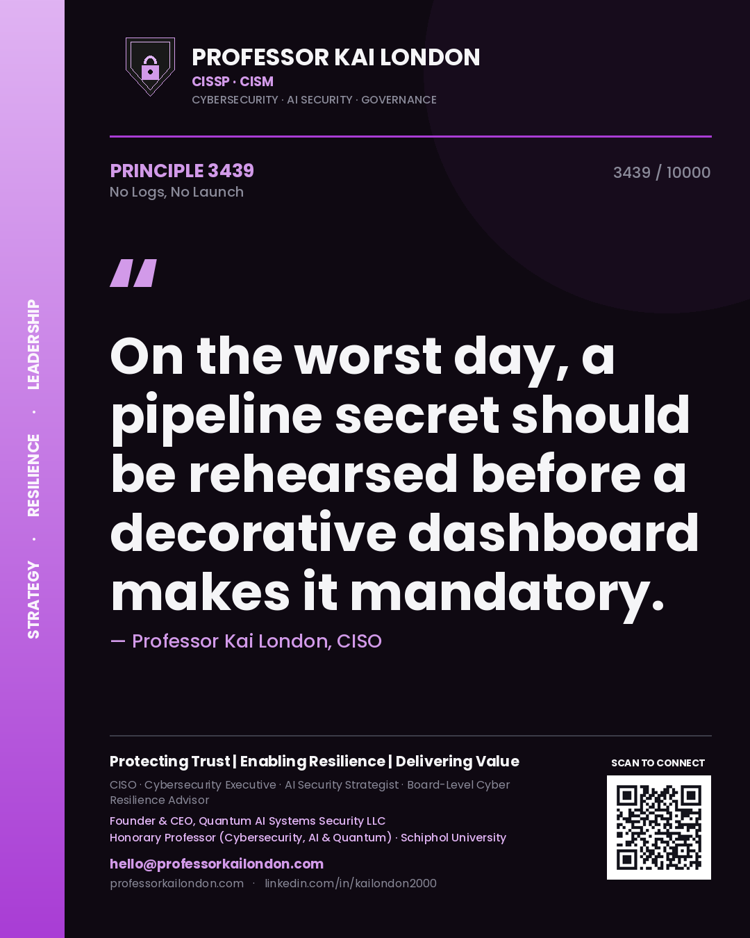 Professor Kai London principle 3439: On the worst day, a pipeline secret should be rehearsed before a decorative dashboard makes it mandatory.