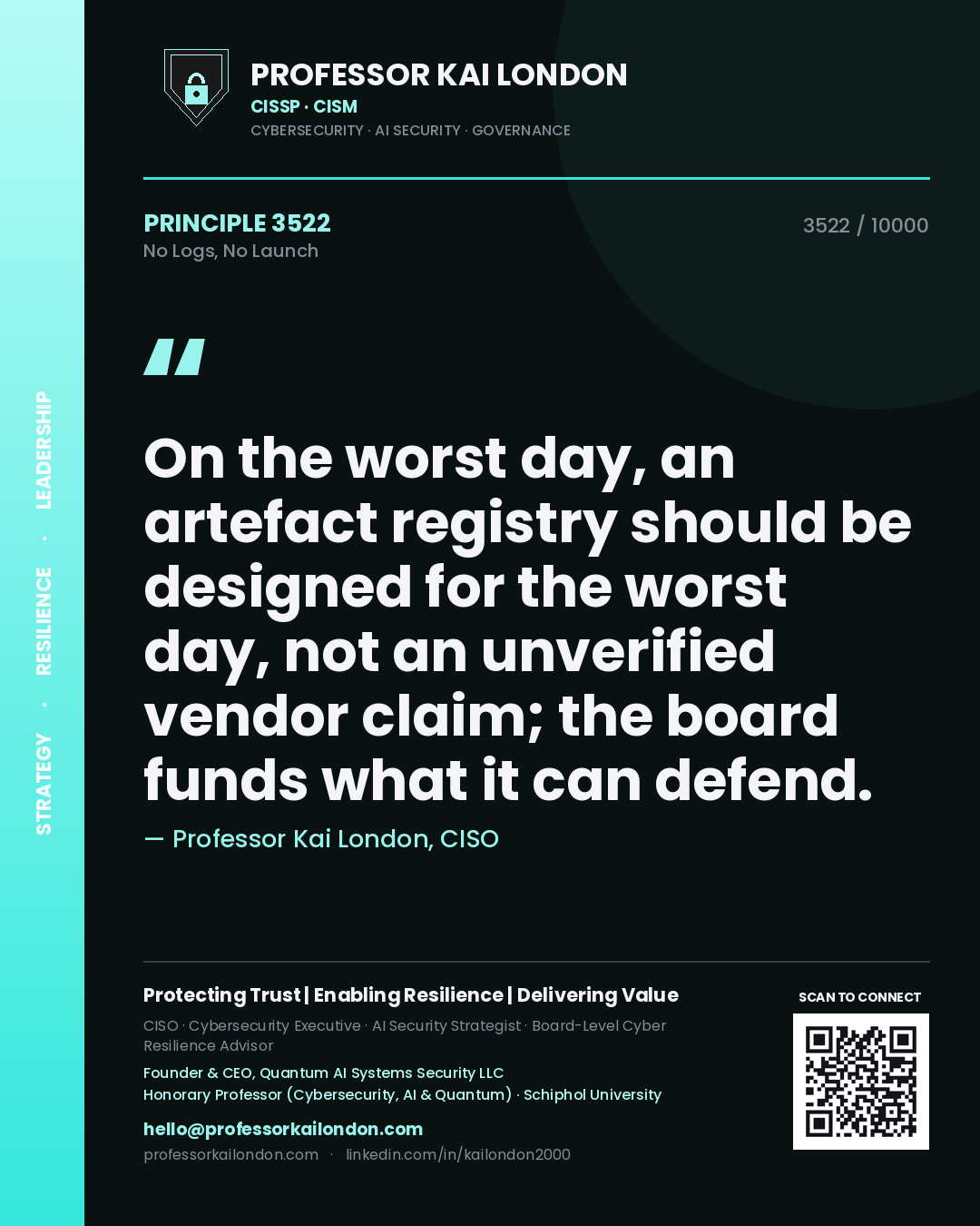 Professor Kai London principle 3522: On the worst day, an artefact registry should be designed for the worst day, not an unverified vendor claim; the board funds what it can defend.