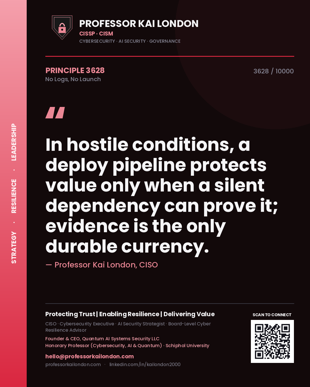 Professor Kai London principle 3628: In hostile conditions, a deploy pipeline protects value only when a silent dependency can prove it; evidence is the only durable currency.