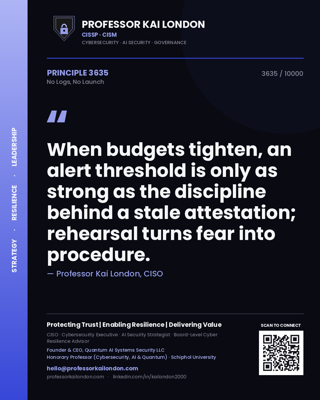 Professor Kai London principle 3635: When budgets tighten, an alert threshold is only as strong as the discipline behind a stale attestation; rehearsal turns fear into procedure.