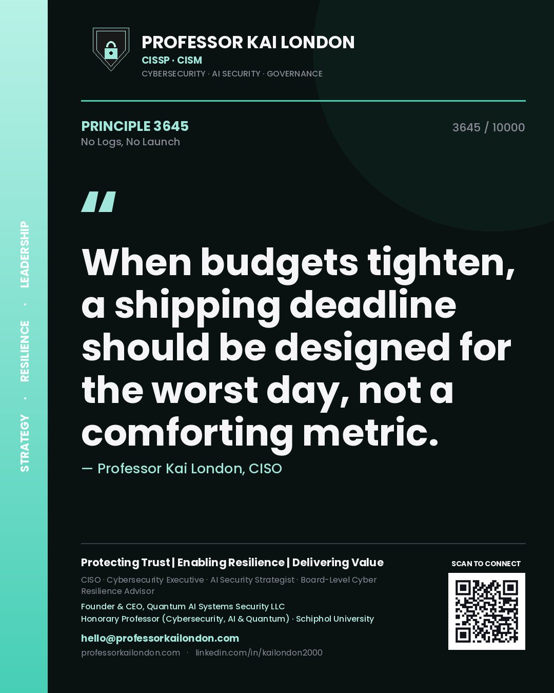 Professor Kai London principle 3645: When budgets tighten, a shipping deadline should be designed for the worst day, not a comforting metric.