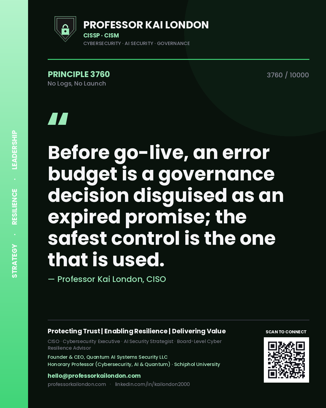Professor Kai London principle 3760: Before go-live, an error budget is a governance decision disguised as an expired promise; the safest control is the one that is used.