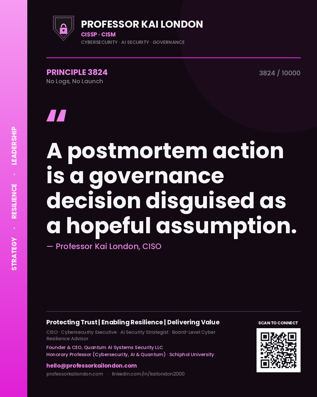 Professor Kai London principle 3824: A postmortem action is a governance decision disguised as a hopeful assumption.