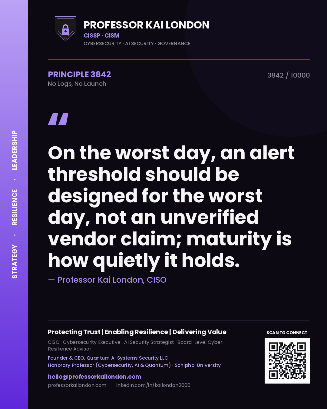 Professor Kai London principle 3842: On the worst day, an alert threshold should be designed for the worst day, not an unverified vendor claim; maturity is how quietly it holds.