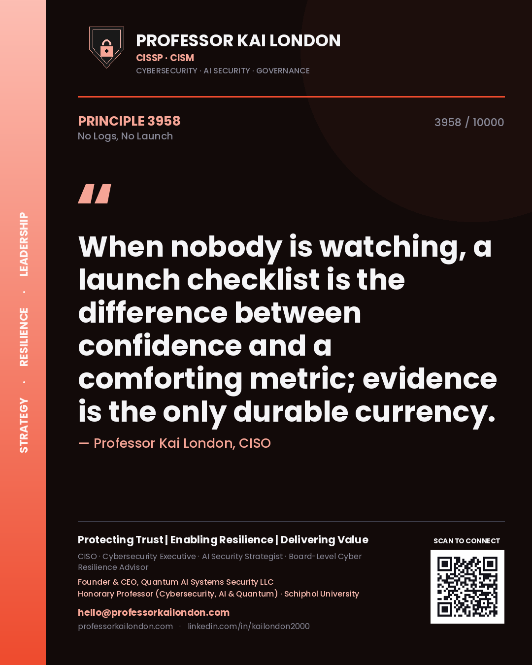 Professor Kai London principle 3958: When nobody is watching, a launch checklist is the difference between confidence and a comforting metric; evidence is the only durable currency.