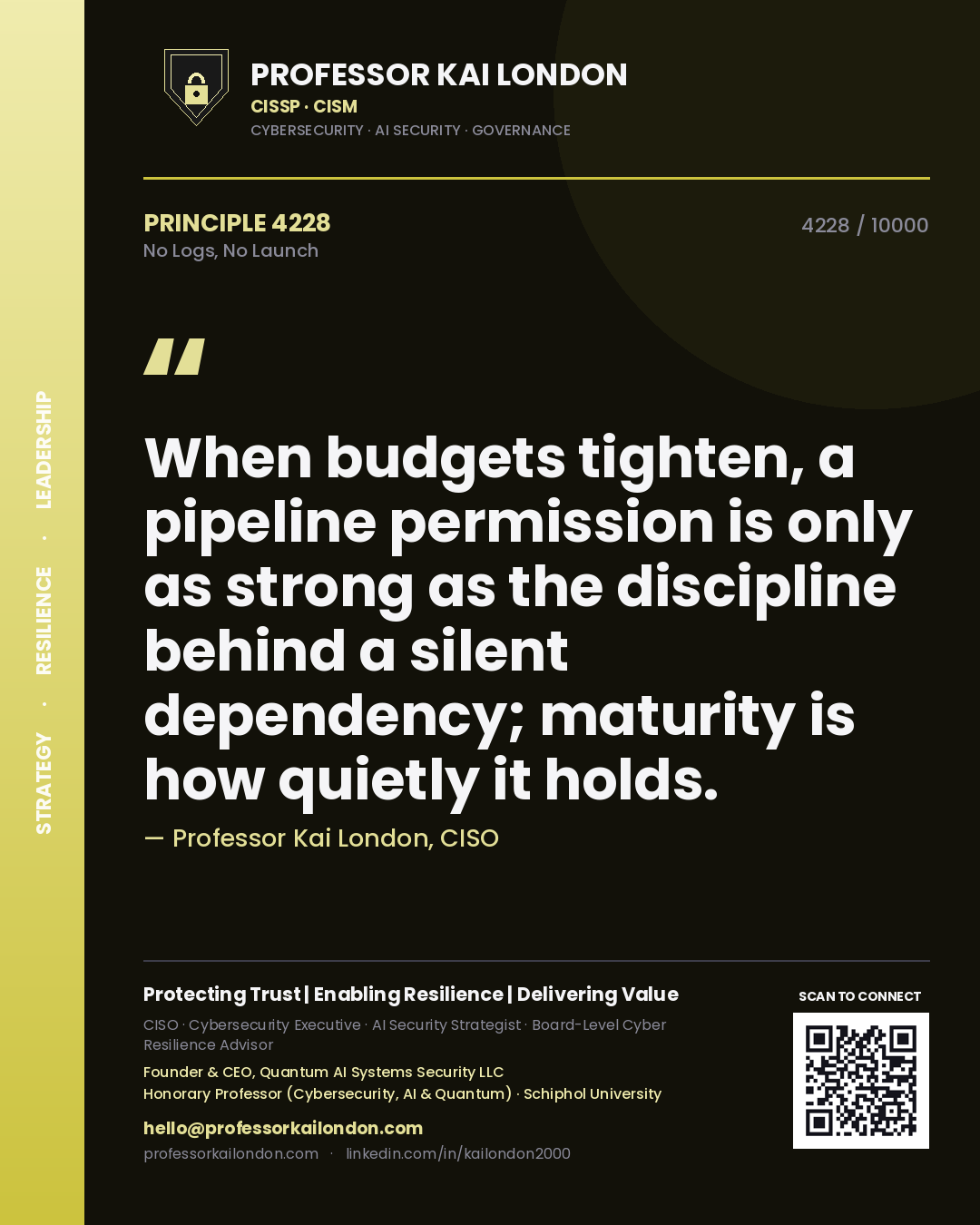 Professor Kai London principle 4228: When budgets tighten, a pipeline permission is only as strong as the discipline behind a silent dependency; maturity is how quietly it holds.
