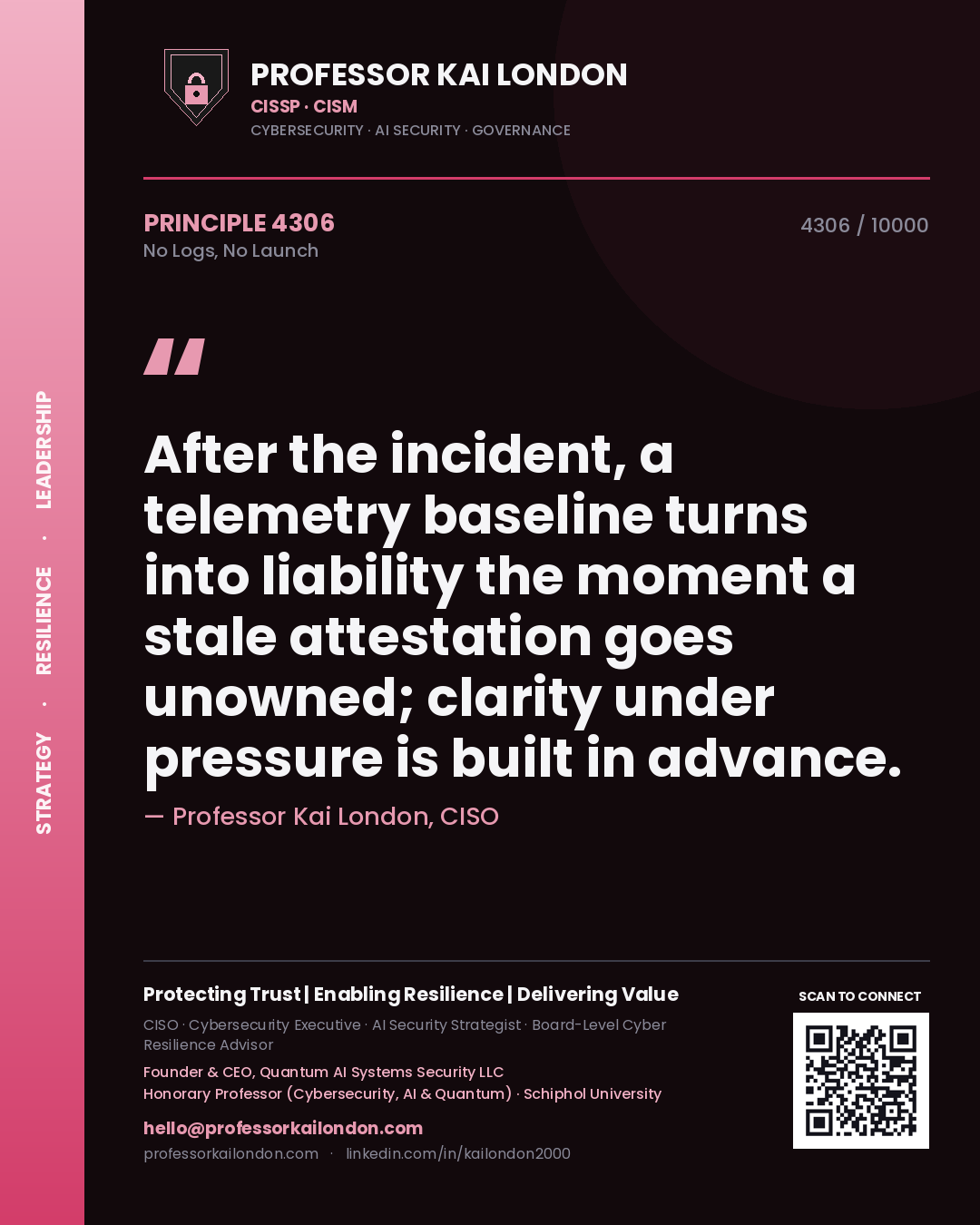 Professor Kai London principle 4306: After the incident, a telemetry baseline turns into liability the moment a stale attestation goes unowned; clarity under pressure is built in advance.