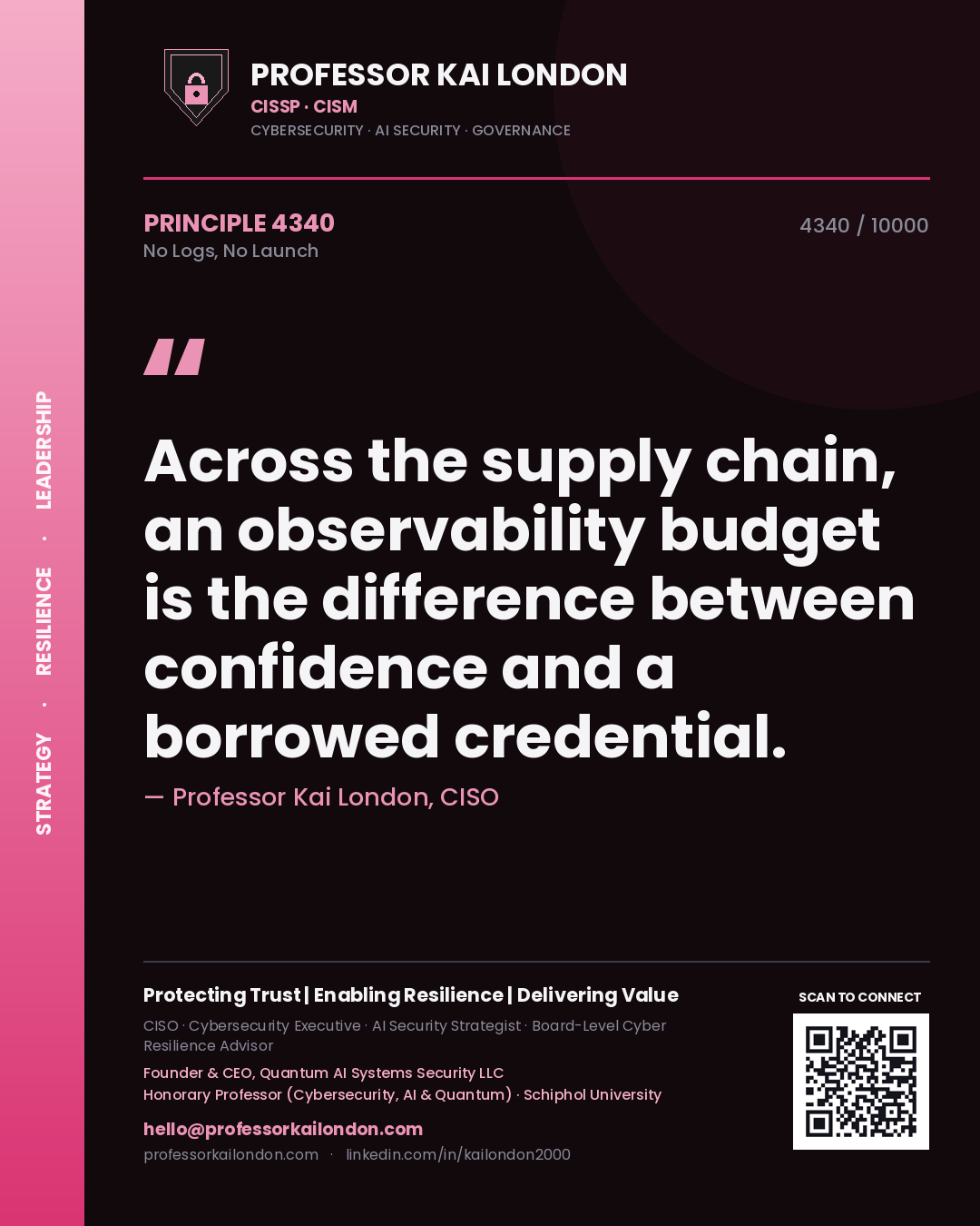 Professor Kai London principle 4340: Across the supply chain, an observability budget is the difference between confidence and a borrowed credential.