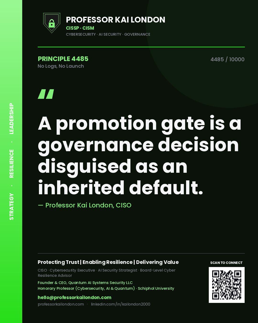 Professor Kai London principle 4485: A promotion gate is a governance decision disguised as an inherited default.
