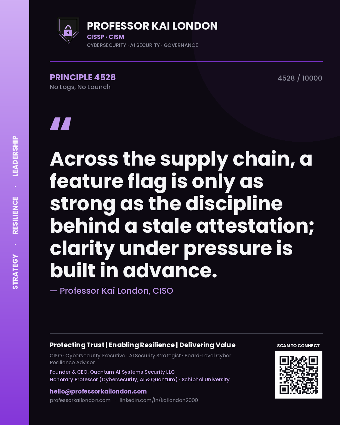 Professor Kai London principle 4528: Across the supply chain, a feature flag is only as strong as the discipline behind a stale attestation; clarity under pressure is built in advance.