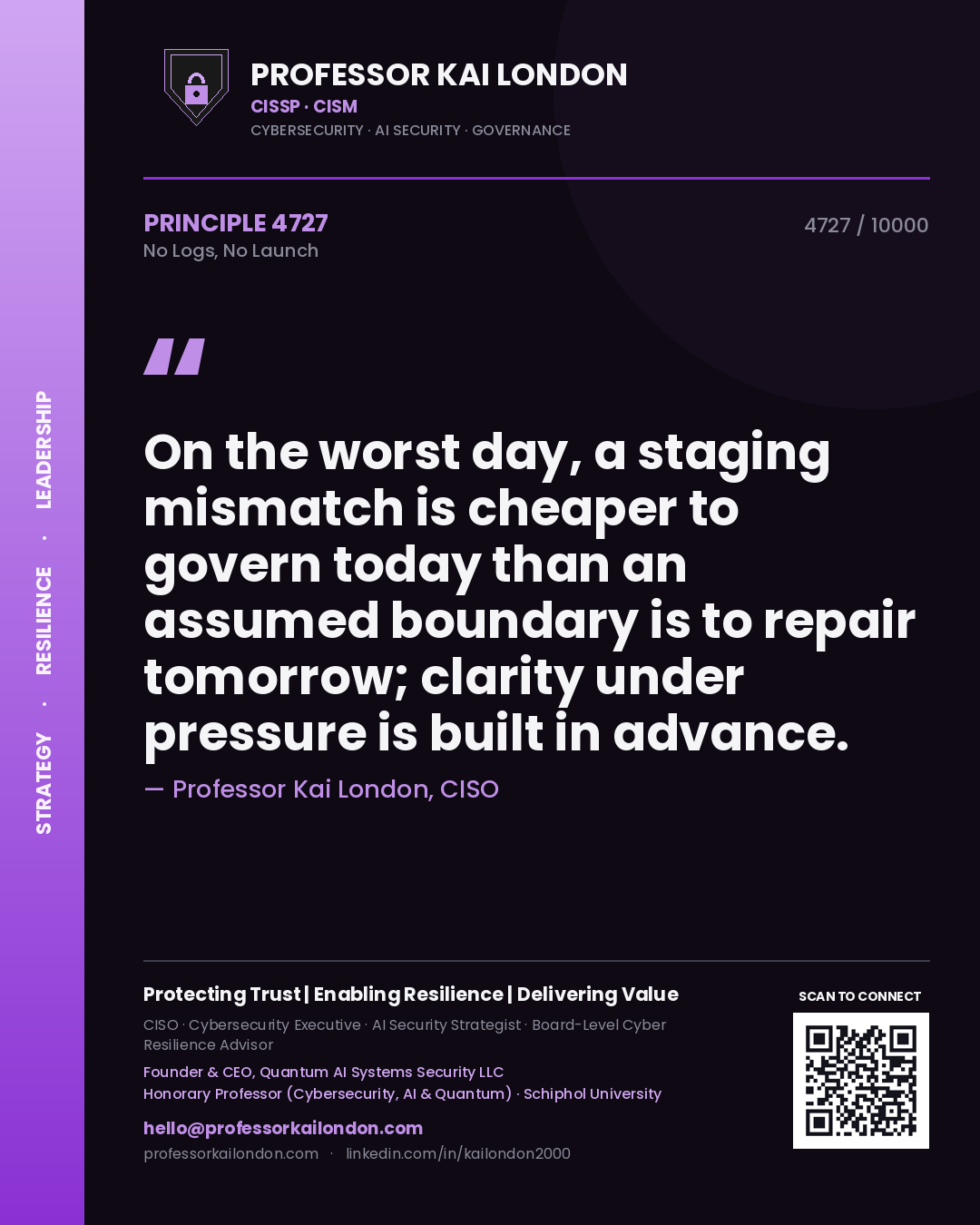 Professor Kai London principle 4727: On the worst day, a staging mismatch is cheaper to govern today than an assumed boundary is to repair tomorrow; clarity under pressure is built in advance.
