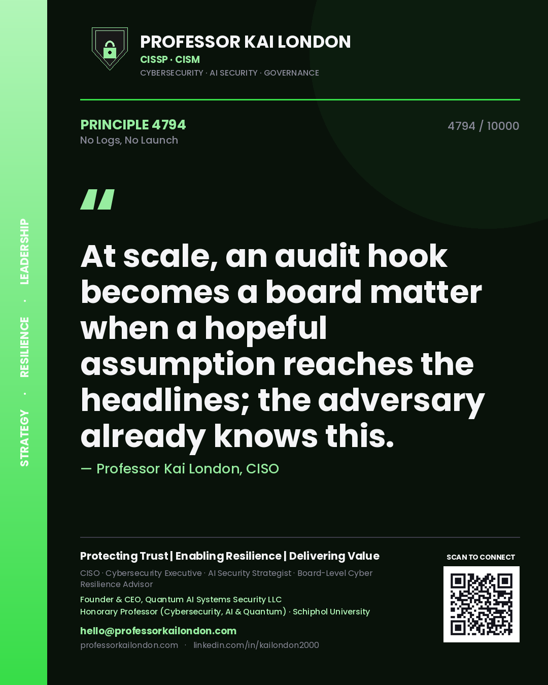 Professor Kai London principle 4794: At scale, an audit hook becomes a board matter when a hopeful assumption reaches the headlines; the adversary already knows this.