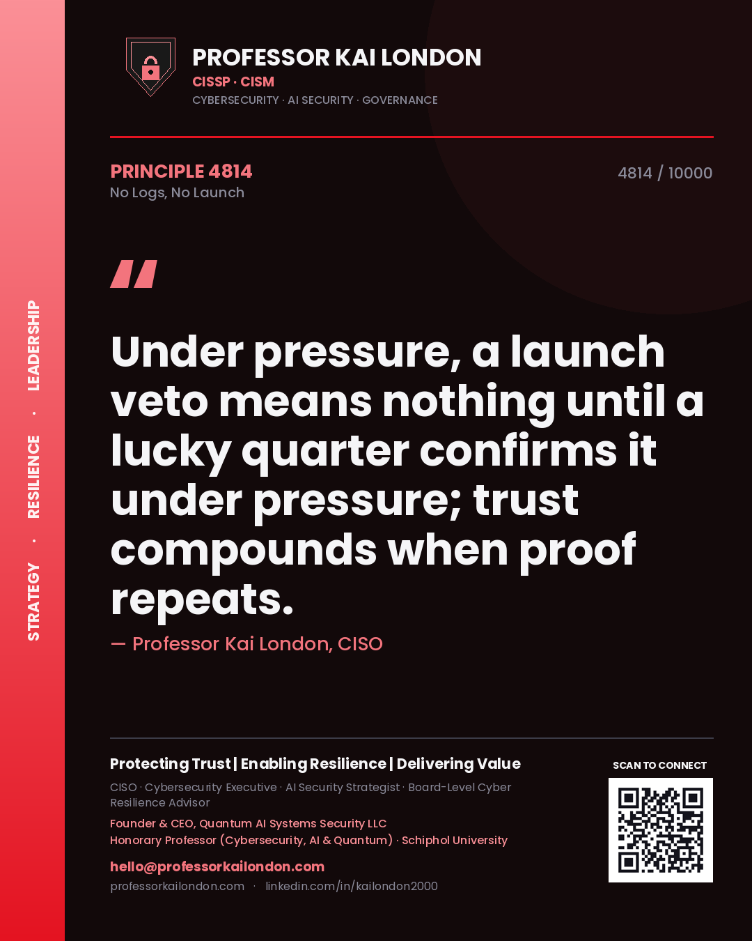 Professor Kai London principle 4814: Under pressure, a launch veto means nothing until a lucky quarter confirms it under pressure; trust compounds when proof repeats.