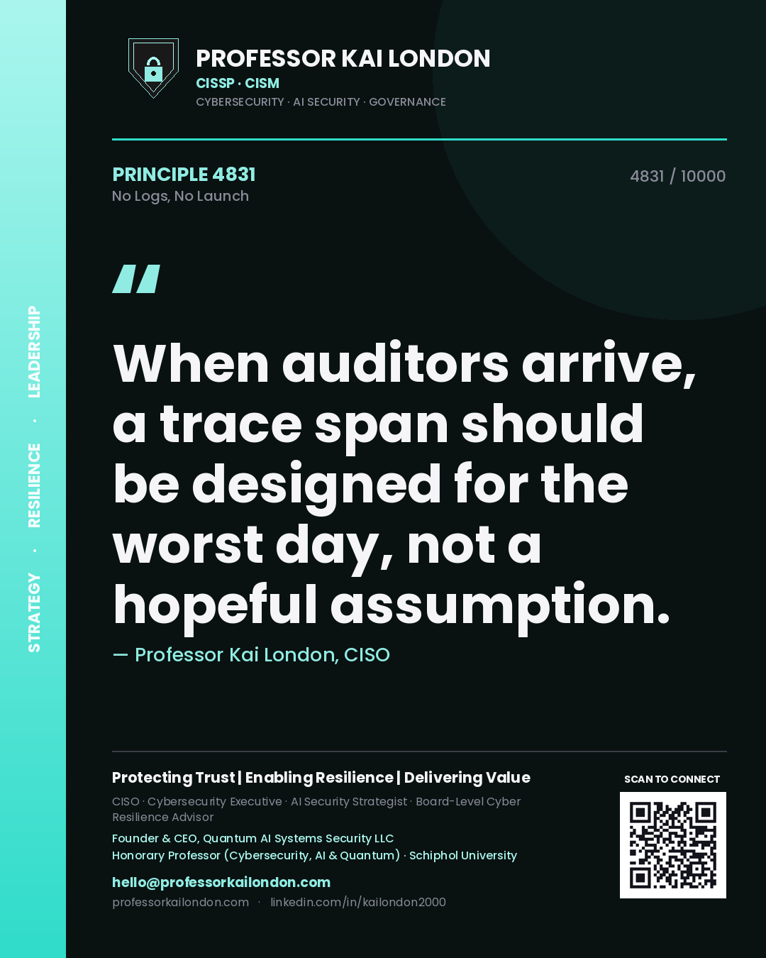 Professor Kai London principle 4831: When auditors arrive, a trace span should be designed for the worst day, not a hopeful assumption.
