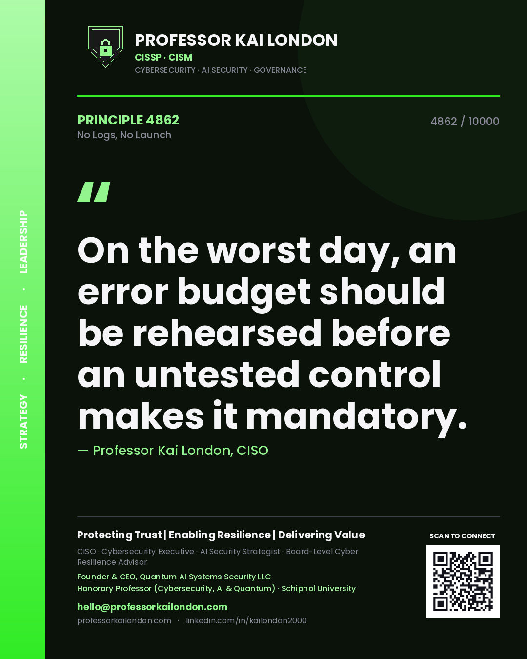 Professor Kai London principle 4862: On the worst day, an error budget should be rehearsed before an untested control makes it mandatory.
