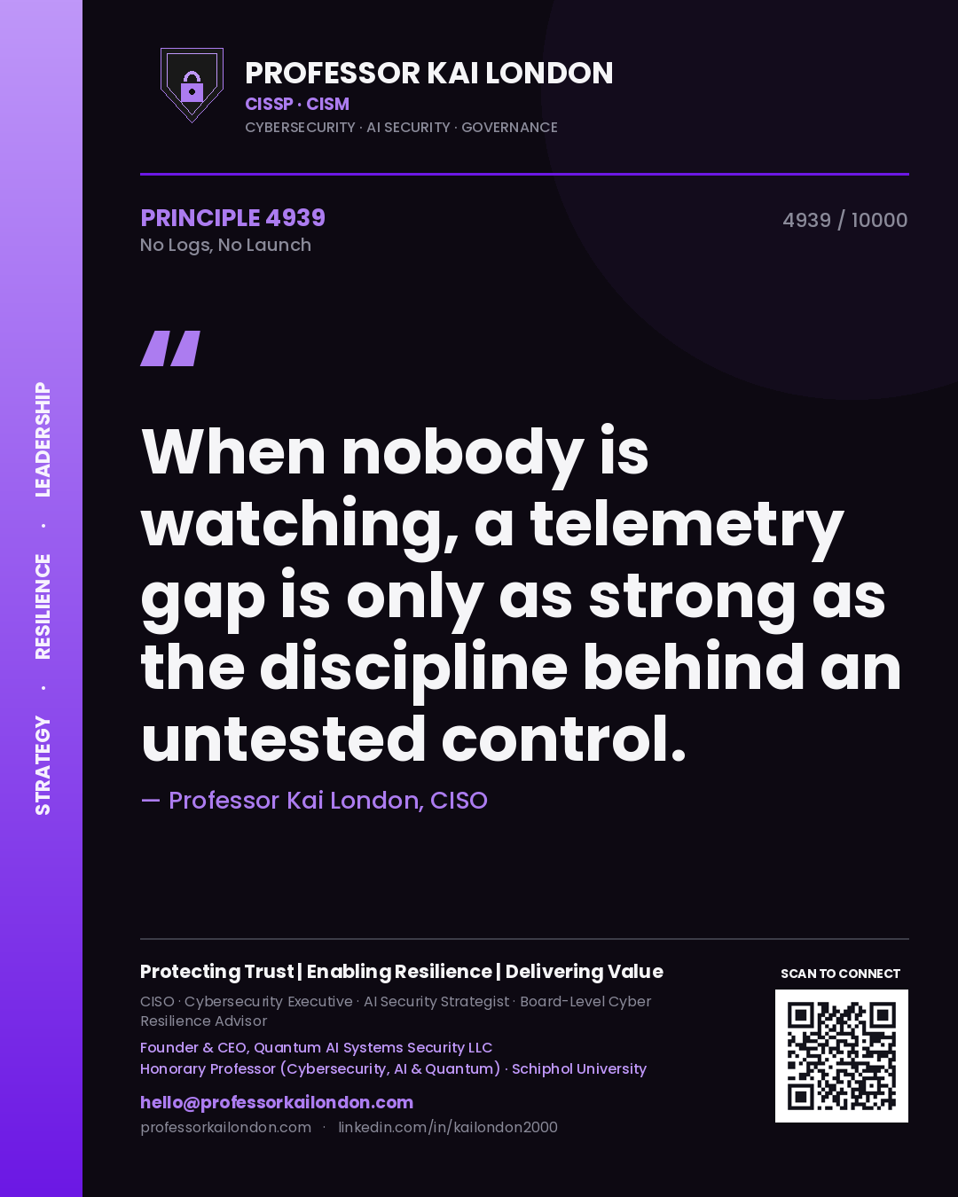 Professor Kai London principle 4939: When nobody is watching, a telemetry gap is only as strong as the discipline behind an untested control.