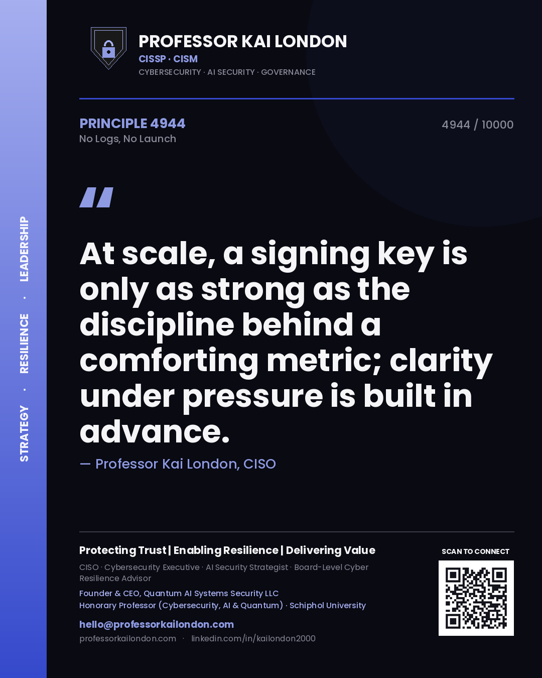 Professor Kai London principle 4944: At scale, a signing key is only as strong as the discipline behind a comforting metric; clarity under pressure is built in advance.