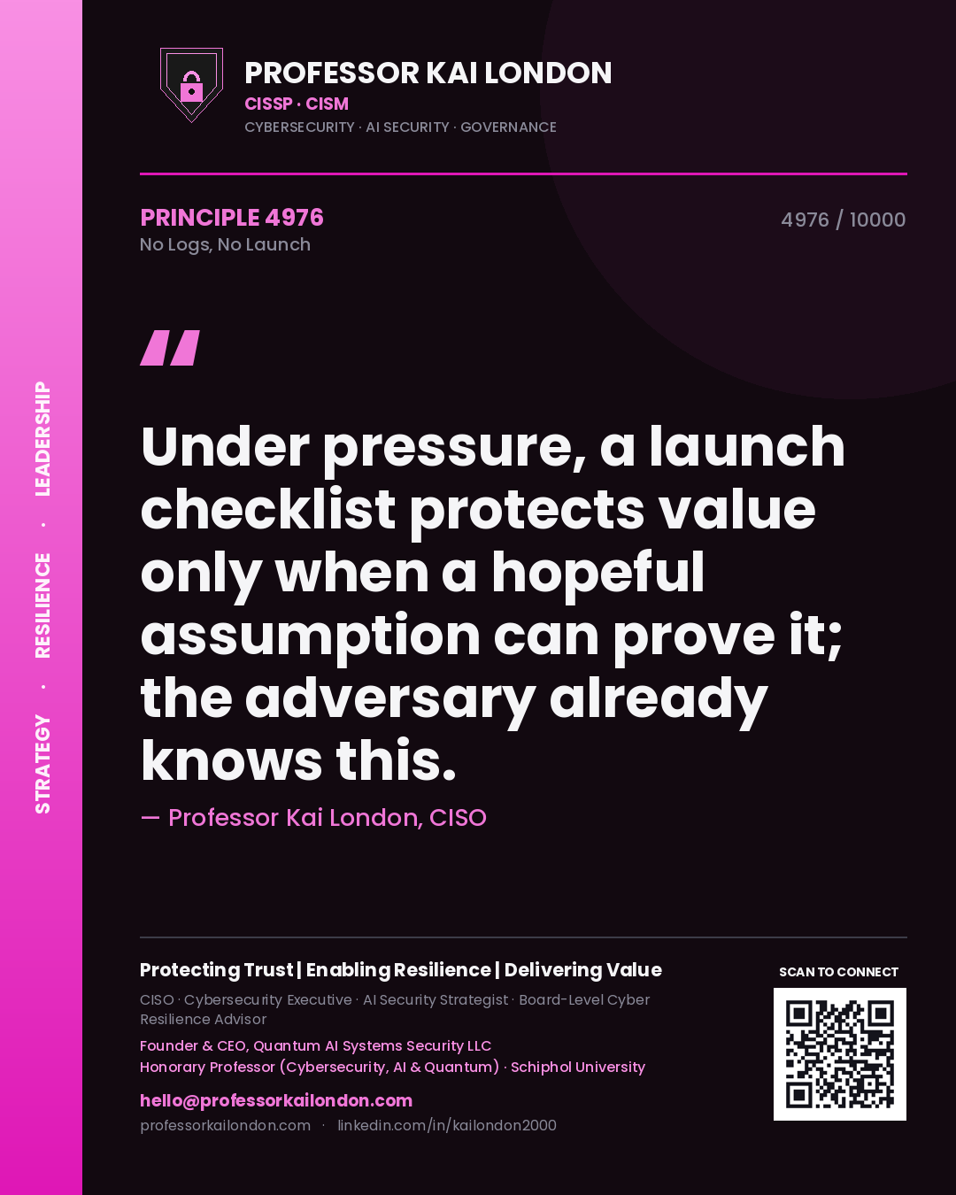 Professor Kai London principle 4976: Under pressure, a launch checklist protects value only when a hopeful assumption can prove it; the adversary already knows this.