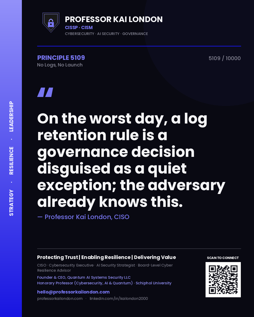 Professor Kai London principle 5109: On the worst day, a log retention rule is a governance decision disguised as a quiet exception; the adversary already knows this.